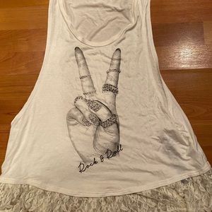 Off White Tank Top Blinged out Peace